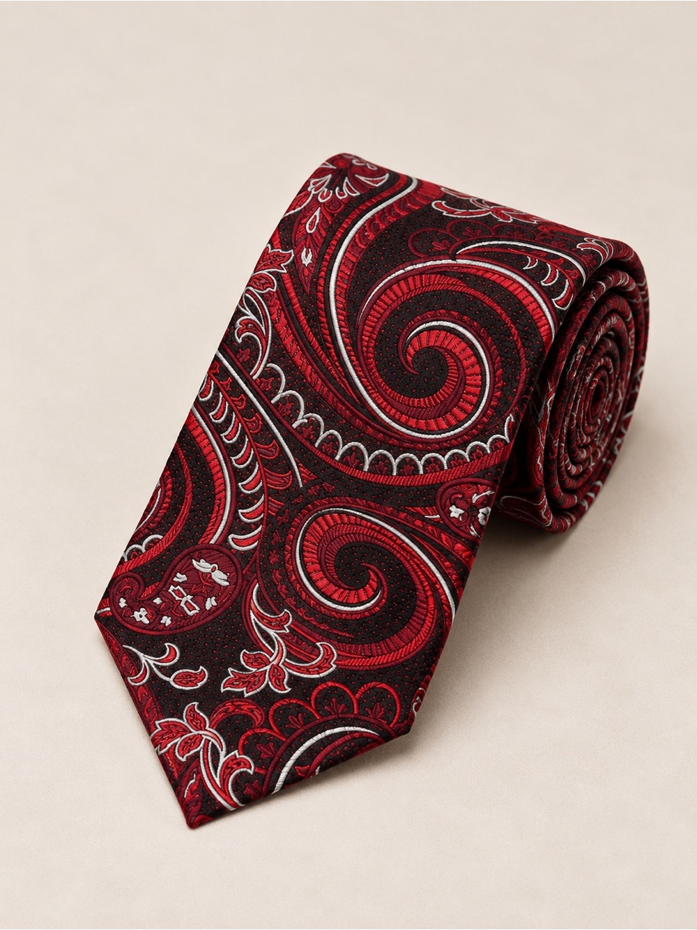 Redford Paisley Silk Necktie Red Black Made in Italy Classic Dress Tie Formal